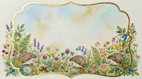 Watercolor garden border with wildflowers, ferns, and botanical elements on cream background. Isolated design suitable for invitations, stationery, and decorative projects.