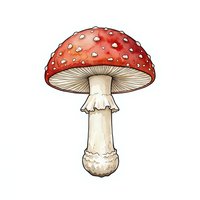 Red toadstool mushroom with white spots isolated on white background, suitable for design, clipart, and educational materials.