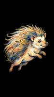 Watercolor hedgehog with flowing oriental patterns, leaping dynamically. Isolated on transparent background, ready for stickers, t-shirt design, print on demand, and clipart use.