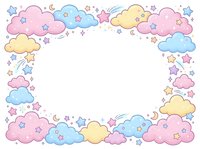 Pastel clouds frame with stars and moons on white background for baby shower invitations, nursery decor and children greeting cards.