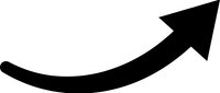 Black curved arrow pointing upward and right on white background isolated for business growth presentations and infographic design elements.