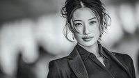 Professional Asian businesswoman in elegant suit with confident expression and modern hairstyle for corporate marketing and business presentations.