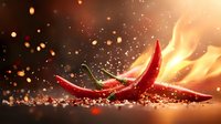 Red hot chili pepper with flames and sparks on dark background, dramatic food photography for spicy cuisine and heat concept visualization.