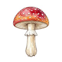 Red toadstool mushroom with white spots isolated on white background, ready for design projects, clipart, and educational materials.
