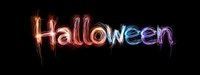 Glowing neon Halloween text effect with dripping blood style lettering on black background, spooky orange and purple gradient illumination for seasonal designs.