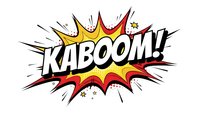 Comic book explosion burst with KABOOM text in retro pop art style. Colorful starburst design with dynamic action lines for graphic novels and superhero themes.