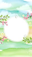 Watercolor spring frame with cherry blossoms, daisies and green leaves on pastel background. Floral border template for greeting cards and invitations.