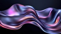 Flowing abstract waves in purple, pink and blue colors create dynamic motion effect against dark background. Smooth glossy silk-like texture with metallic sheen.