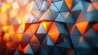 Abstract geometric background with orange and blue triangular shapes creating dynamic pattern with depth and lighting effects for modern tech designs.