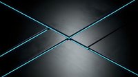 Modern geometric design with intersecting metallic lines and glowing cyan edges on dark brushed metal surface. Contemporary abstract background for tech, corporate, and digital projects.
