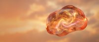 Abstract glowing brain shape with swirling golden and red energy against warm sunset sky backdrop, representing creativity, intelligence, innovation, and mental power for conceptual designs.