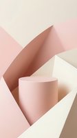 Minimalist pink and beige geometric composition with cylindrical podium for product display and modern branding presentations.