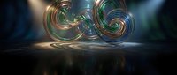 Abstract swirling energy waves with metallic rainbow colors creating dynamic motion patterns on reflective surface for modern digital art projects.