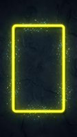Glowing neon yellow rectangular frame on dark textured wall with light particles, isolated on transparent background for design projects and digital compositions.