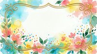 Watercolor floral frame with ornamental swirls and colorful blooms in pink, yellow, and turquoise on white background, isolated and ready for invitations, cards, and design projects.