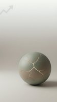 Cracked sphere with gold veins on neutral background, upward trending arrow above. Symbolizes growth through adversity, resilience, and transformation for business concepts.