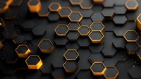 Dark hexagonal geometric pattern with glowing orange edges creating depth and dimension on black background, modern technological abstract design.