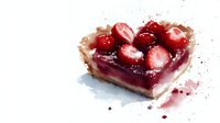 Watercolor strawberry tart slice with fresh berries and pastry crust, sweet dessert illustration for bakery menu, recipe book, food blog design.