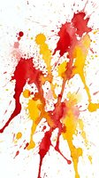 Abstract watercolor paint splashes in vibrant red and yellow colors on white background creating dynamic artistic expression for creative projects.