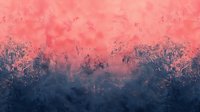 Aerial view of dense forest landscape with dramatic gradient from coral pink sky to dark blue-toned trees, creating moody atmospheric scenery for nature and environmental design projects.