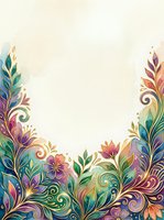 Colorful ornamental floral border with decorative leaves and swirling patterns on cream background, isolated and ready for invitations, cards, and design projects.