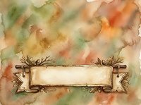 Vintage watercolor banner with ornamental flourishes on warm earth-toned background, suitable for invitations, labels, and decorative design projects.