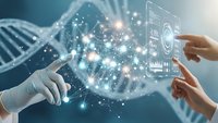 Medical professional in white gloves touching digital brain interface with glowing neural networks and data visualization for healthcare technology innovation.