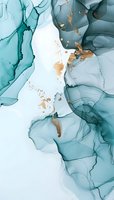 Luxury abstract fluid art in teal and gold tones. Ethereal alcohol ink texture with metallic accents perfect for modern interior design, wallpaper, and premium packaging background.