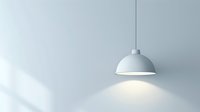 Minimalist white pendant lamp illuminating empty wall with soft light and shadow creating modern architectural interior atmosphere for design concepts.