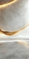 Abstract luxury background with curved golden elements on textured white wall and reflective floor, creating elegant minimal composition for high-end design projects.