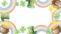 Watercolor St. Patrick's Day frame with leprechaun hats, gold coins, shamrocks and rainbows on white background for festive holiday designs.