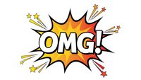 Comic book style OMG exclamation burst with colorful explosion effect and radiating stars on isolated white background for graphic design projects.