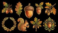 Autumn acorn and oak leaf collection isolated on transparent background. Ready for t-shirt design, clipart, stickers, sublimation, print-on-demand products and digital crafts.
