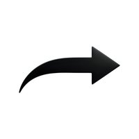 Black curved arrow pointing right isolated on white background for graphic design projects and presentations.