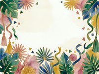 Botanical frame with colorful hand-drawn flowers, leaves, and decorative elements on cream background. Isolated design suitable for invitations, greeting cards, and social media templates.