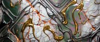 Abstract liquid marble texture with gold veins and green swirls creating flowing organic patterns for luxury design backgrounds and modern art projects.