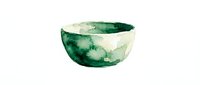 Watercolor ceramic bowl with green and cream organic brushstrokes, isolated on white background, suitable for home decor, tableware, and design projects.