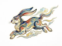 Ornate decorative rabbit with flowing mane and tail, featuring intricate swirls and colorful patterns. Isolated on transparent background, ready for t-shirts, stickers, clipart, and print-on-demand designs.