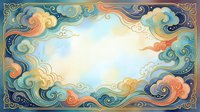 Ornate decorative frame with swirling clouds in pastel colors creating elegant border for invitations, certificates and artistic designs.