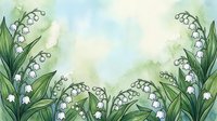Watercolor lily of the valley floral border frame with soft green background, white bell flowers and lush leaves, spring nature art for cards and invitations.