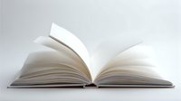 Open blank white book with pages fanned out against light gray background, creating minimalist composition suitable for education, knowledge and literature concepts.