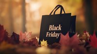 Shopping bag with seasonal autumn leaves creating atmospheric fall scene for promotional marketing and seasonal sales campaigns.