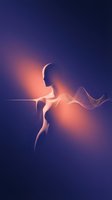 Silhouette of female figure with glowing orange and blue light waves, abstract energy visualization for wellness, spirituality, and meditation concepts.