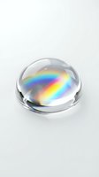 Clear glass dome with vibrant rainbow light refraction inside, isolated on white background. Perfect for design, graphics, and creative projects.