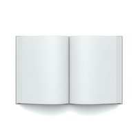Open blank book with empty white pages isolated on white background for mockup design and presentation projects.