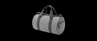 Gray cylindrical duffel bag with dual handles and dark straps, isolated on transparent background. Ready for design use on t-shirts, clipart, stickers, print-on-demand products, and sublimation projects.