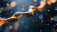 Glowing orange flame trail with sparks and bokeh effects against dark background creates dramatic contrast and mysterious atmosphere.