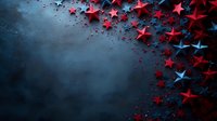 Red and blue stars scattered on dark textured background with copy space, creating patriotic border design for American holiday celebrations.