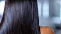 Silky smooth dark brown hair closeup showing healthy, straight, glossy strands against blurred background. Professional haircare and beauty treatment result.