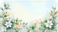 Watercolor floral frame with white flowers and green leaves on soft background for wedding invitations and greeting cards.